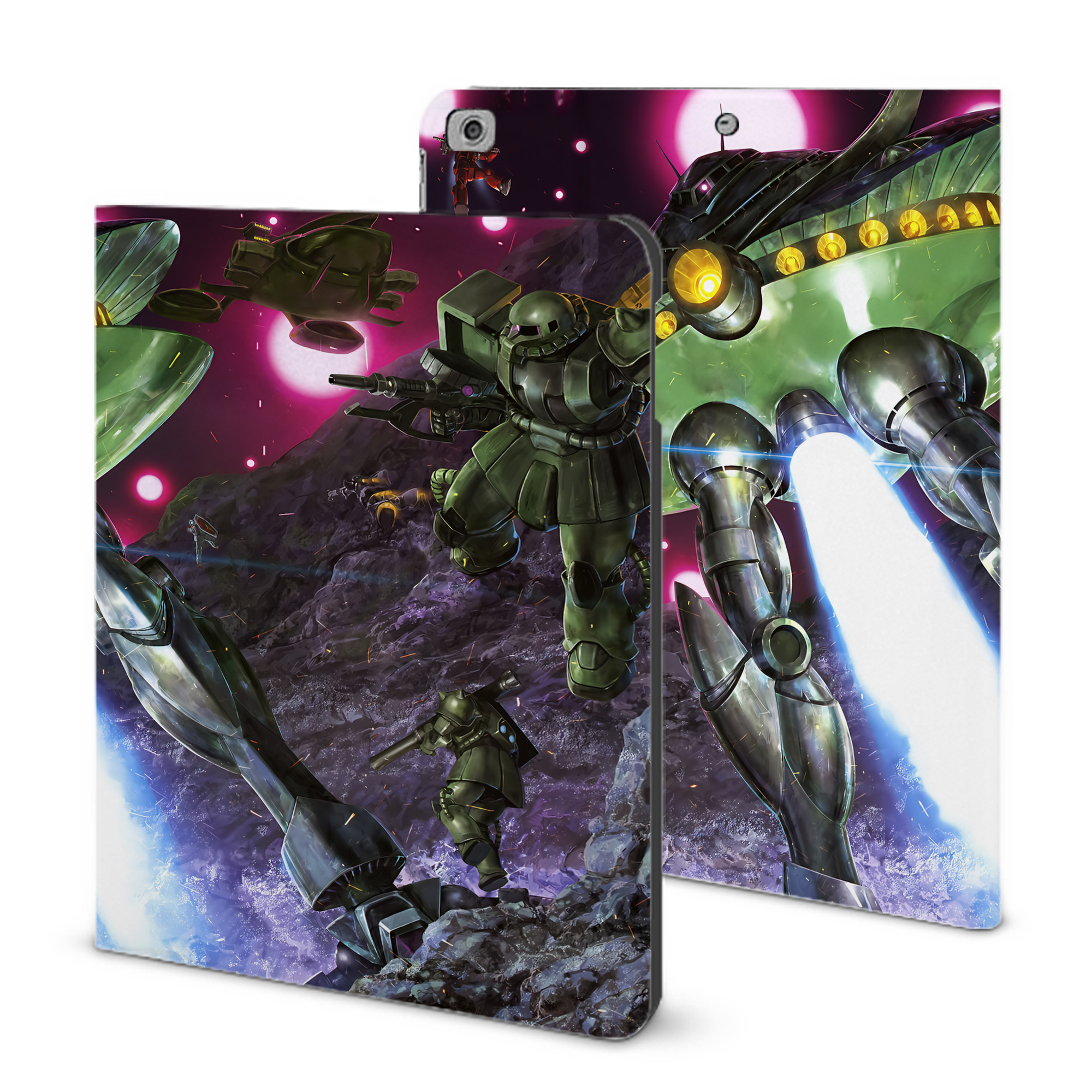 （画像用） 機動戦士ガンダム Mobile Suit Gundam IPad ケース ブック型 PUレザー TPU 耐衝撃 軽量 薄型 ペン収納なし 全面保護 IPad 各モデル対応